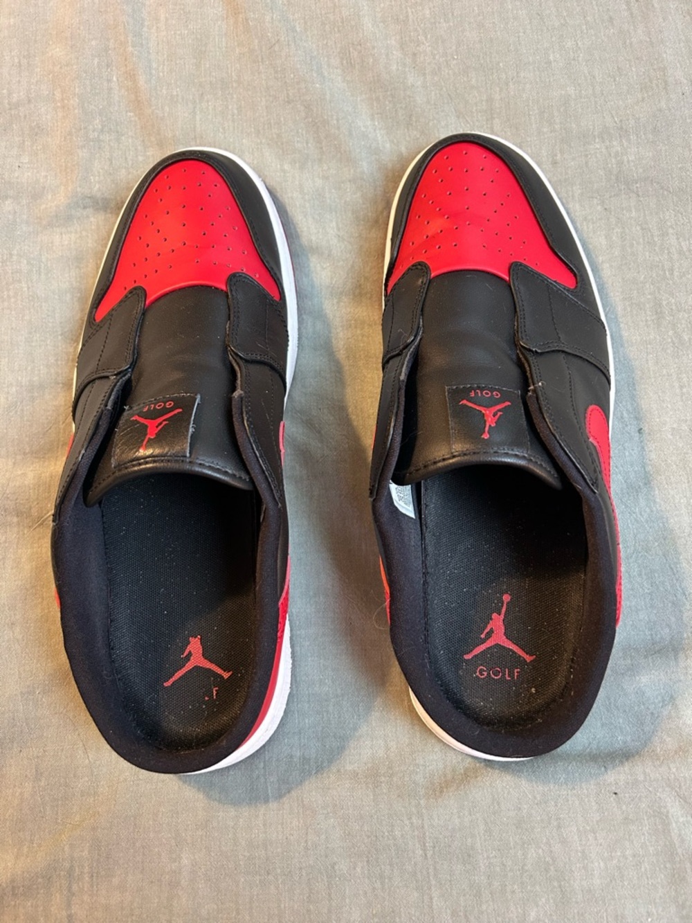 Nike Air Jordan Black and Red Golf Slip-on Shoes